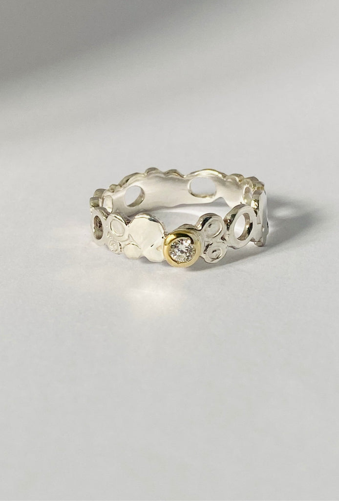 Waters Edge sterling silver, 18ct gold & diamond - KFDJewelleryWE01