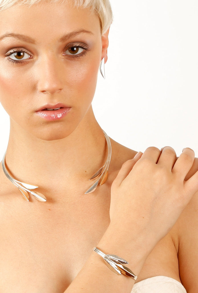 Classic Leaf Silver & 9ct Yellow and Rose Gold Bangle - Style 1 - KFDJewelleryCL19L