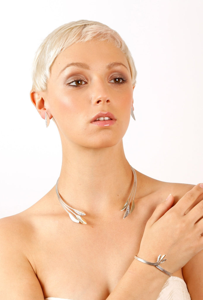 Classic Leaf Silver and 9ct Yellow Gold Torque - KFDJewelleryCL03S