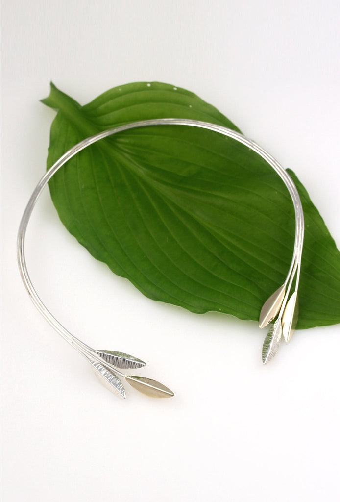 Classic Leaf Silver and 9ct Yellow Gold Torque - KFDJewelleryCL03S