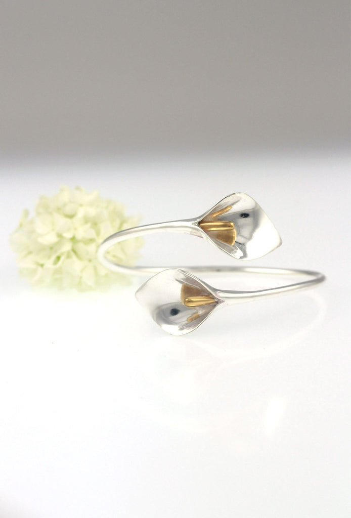 Double Lily Sterling Silver Bangle - KFDJewelleryL06S