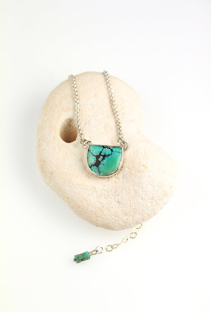Half moon sterling silver and turquoise pendant - KFDJewelleryTT30