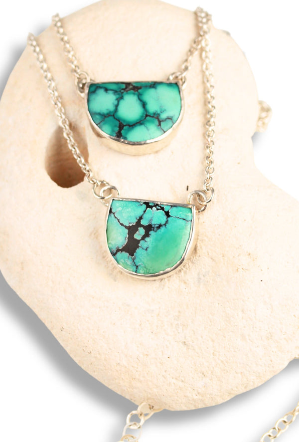 Half moon sterling silver and turquoise pendant - KFDJewelleryTT30