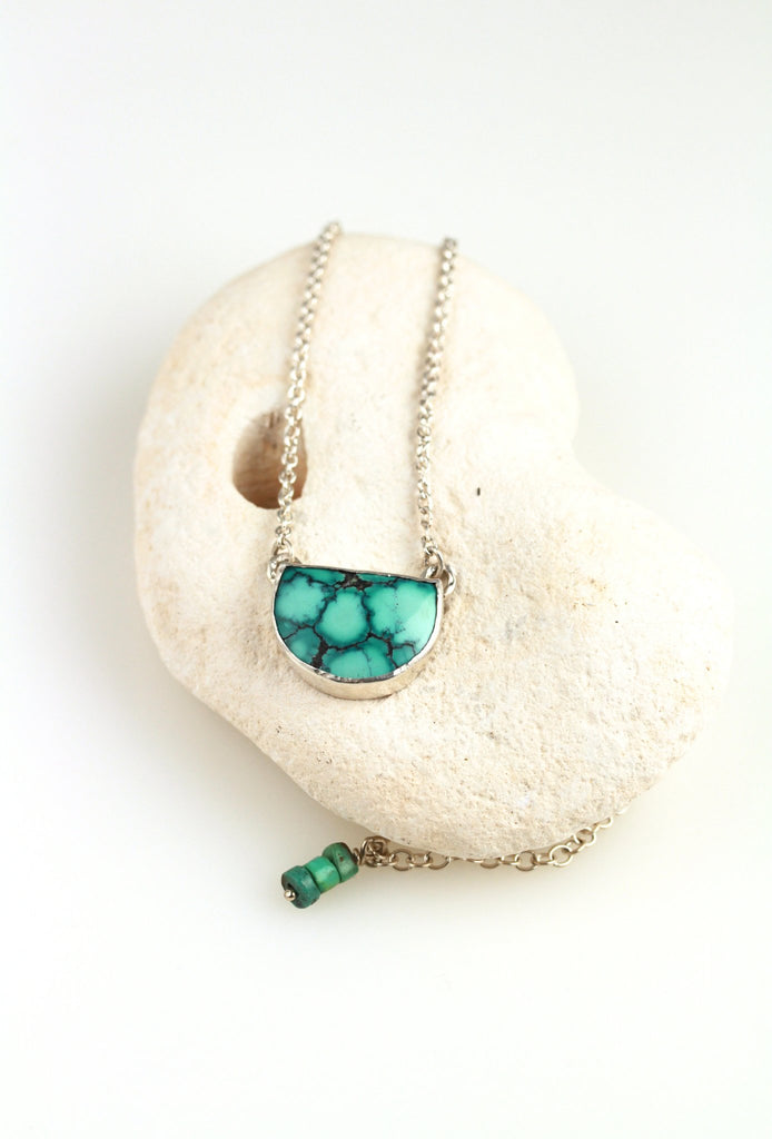 Half moon sterling silver and turquoise pendant - KFDJewelleryTT31
