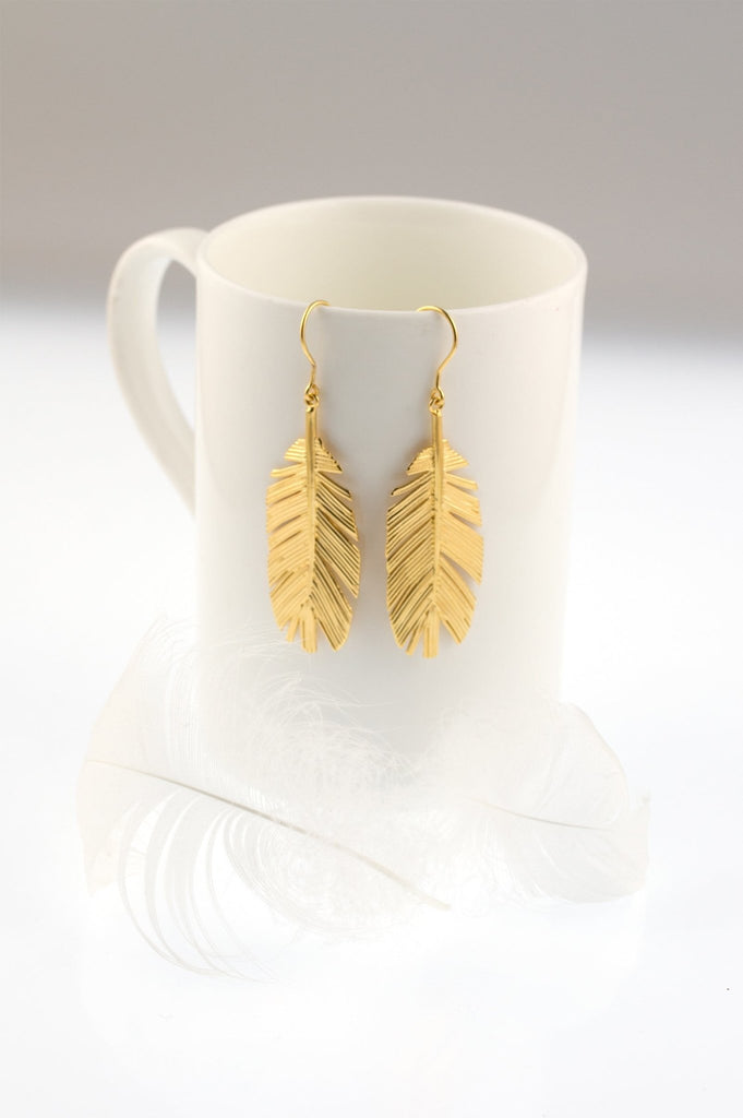Large feather drop earrings - KFDJewelleryF03