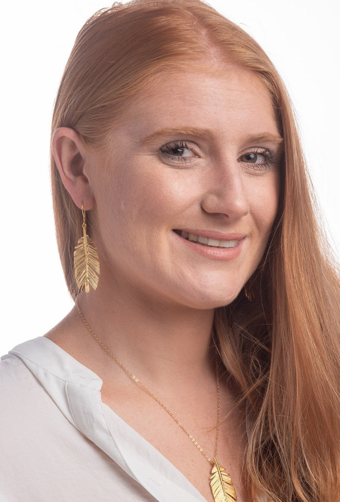 Large feather drop earrings - KFDJewelleryF04