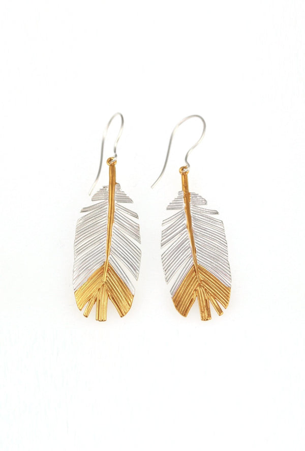 Large feather drop earrings - KFDJewelleryF04