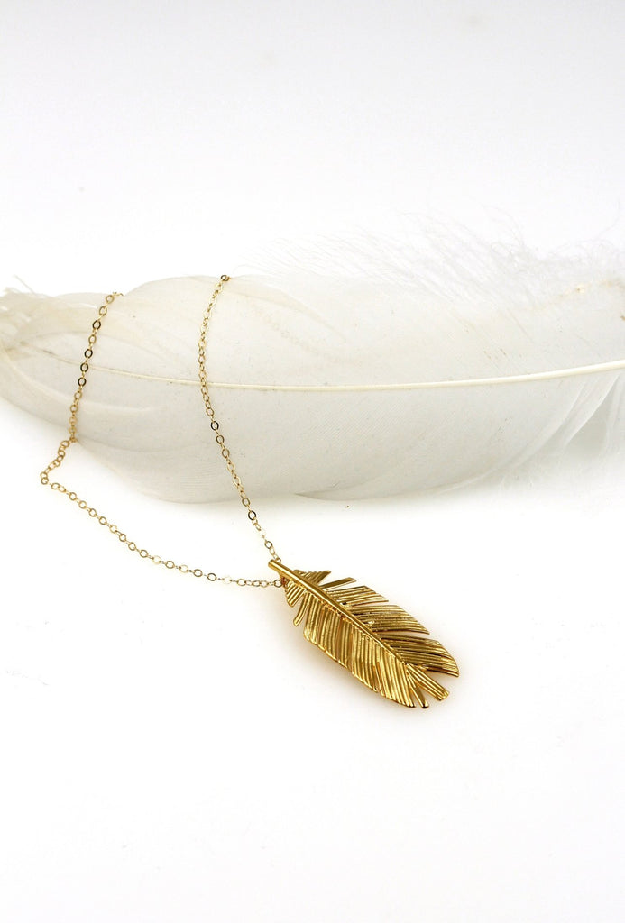 Large gold feather pendant - KFDJewelleryF07