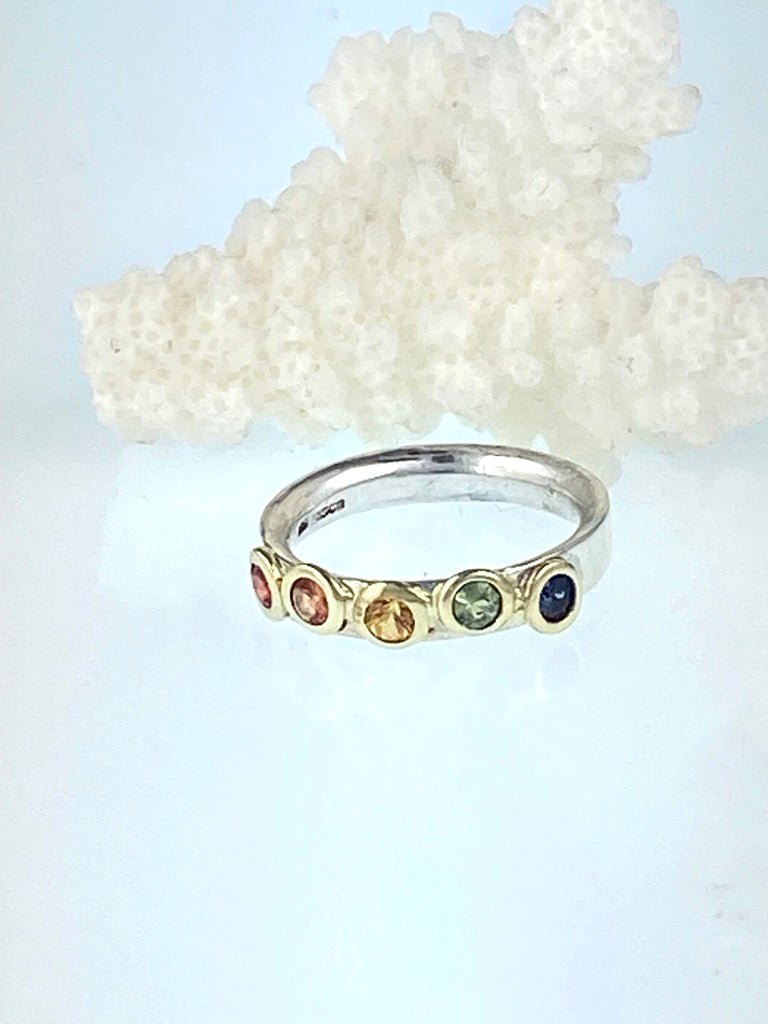 Multi coloured sapphire sterling silver & 18ct gold Constellations ring - KFDJewelleryCN3