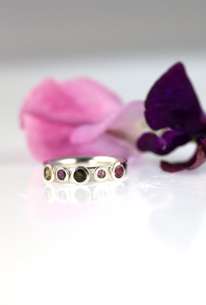 Multi-coloured tourmaline sterling silver ring - KFDJewelleryCN9