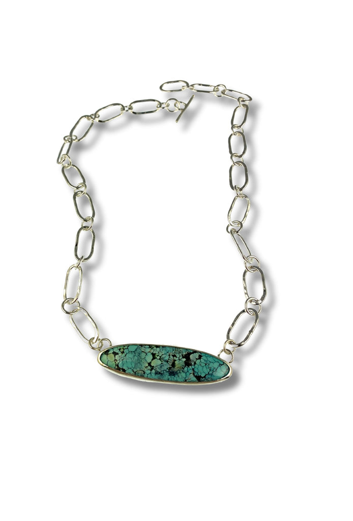 Natural turquoise and sterling silver statement necklace - KFDJewelleryTT29