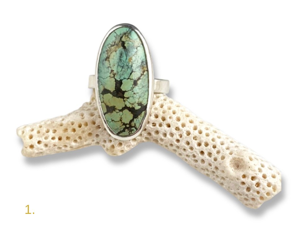 Oval Natural Turquoise sterling silver ring - KFDJewelleryTT23