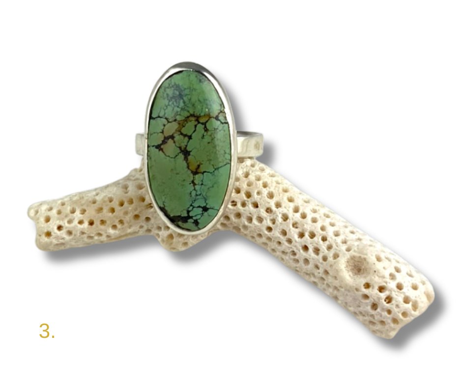 Oval Natural Turquoise sterling silver ring - KFDJewelleryTT25