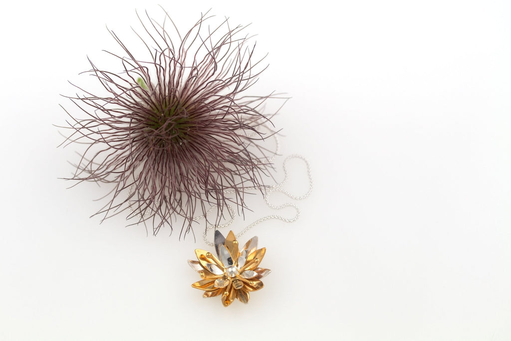 Passion flower pendant in sterling silver and 24ct gold vermeil - KFDJewellery