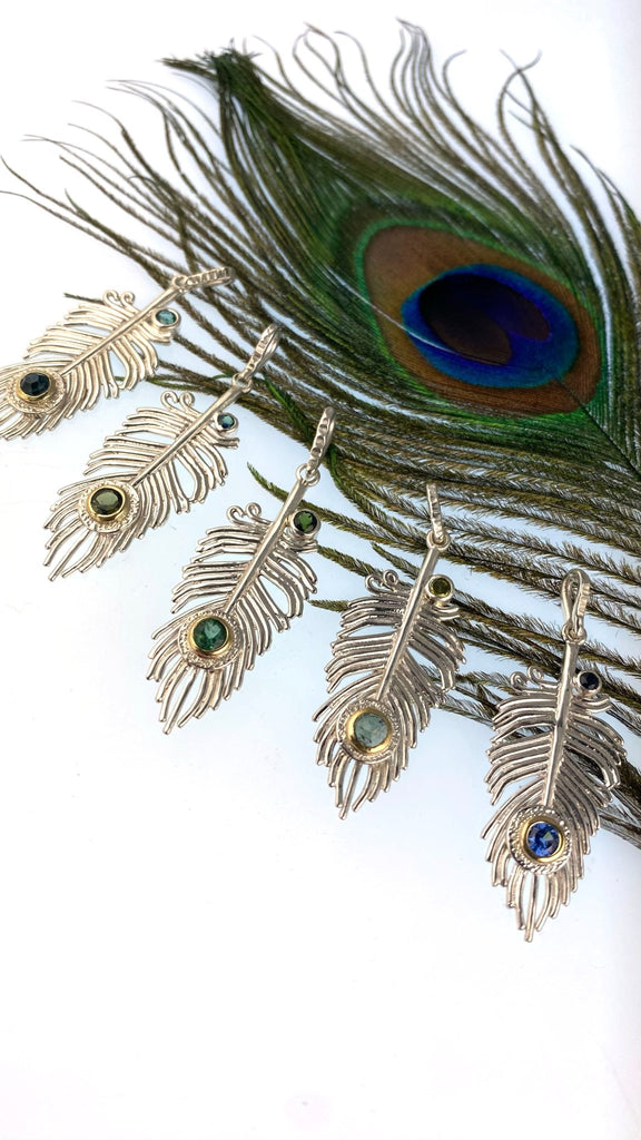 Peacock Feather Pendant in sterling silver & 18ct gold - KFDJewelleryPF04