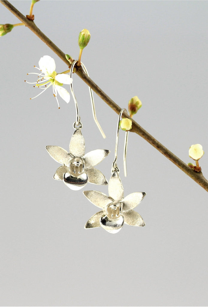 Small Exotic Orchid Drop Earrings - KFDJewelleryEO10