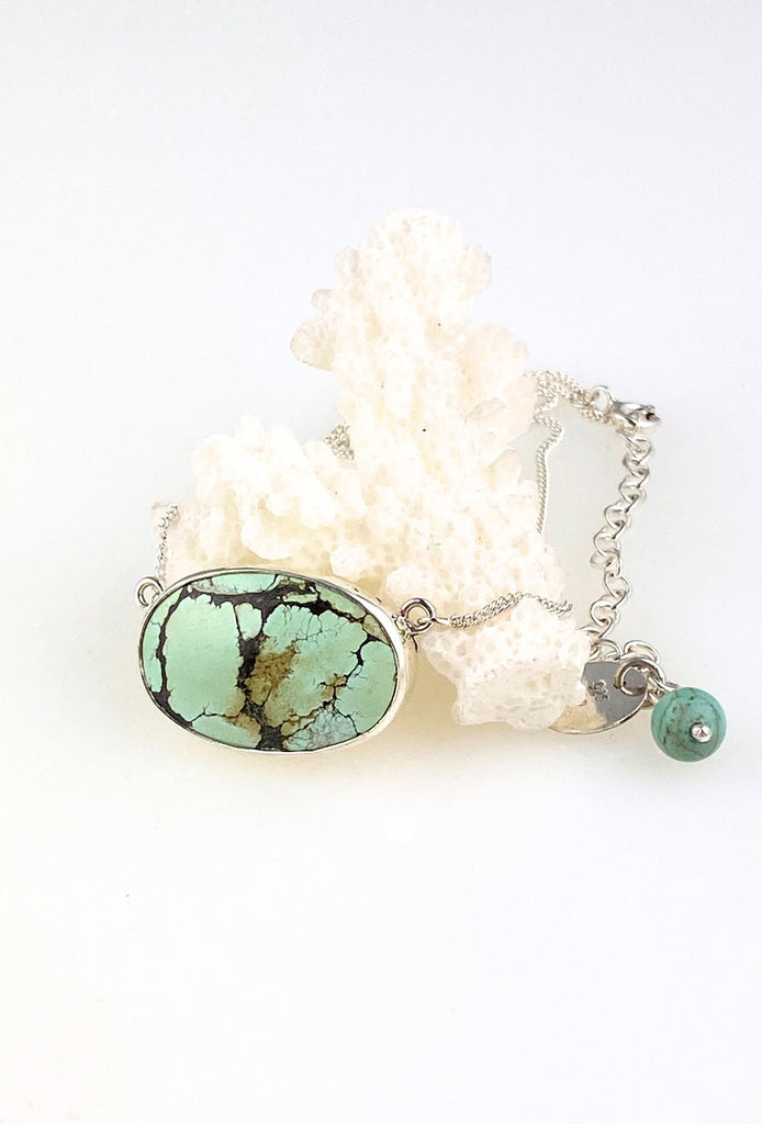 Sterling silver oval turquoise pendants - KFDJewelleryTT32