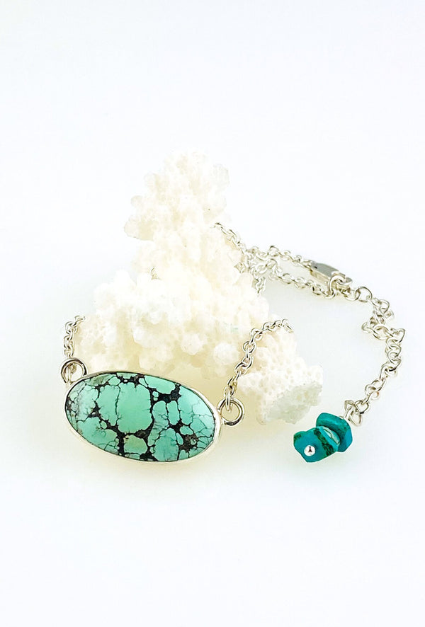 Sterling silver oval turquoise pendants - KFDJewelleryTT34