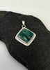 Square sea green Peruvian Opal sterling silver pendant with radiating textured border