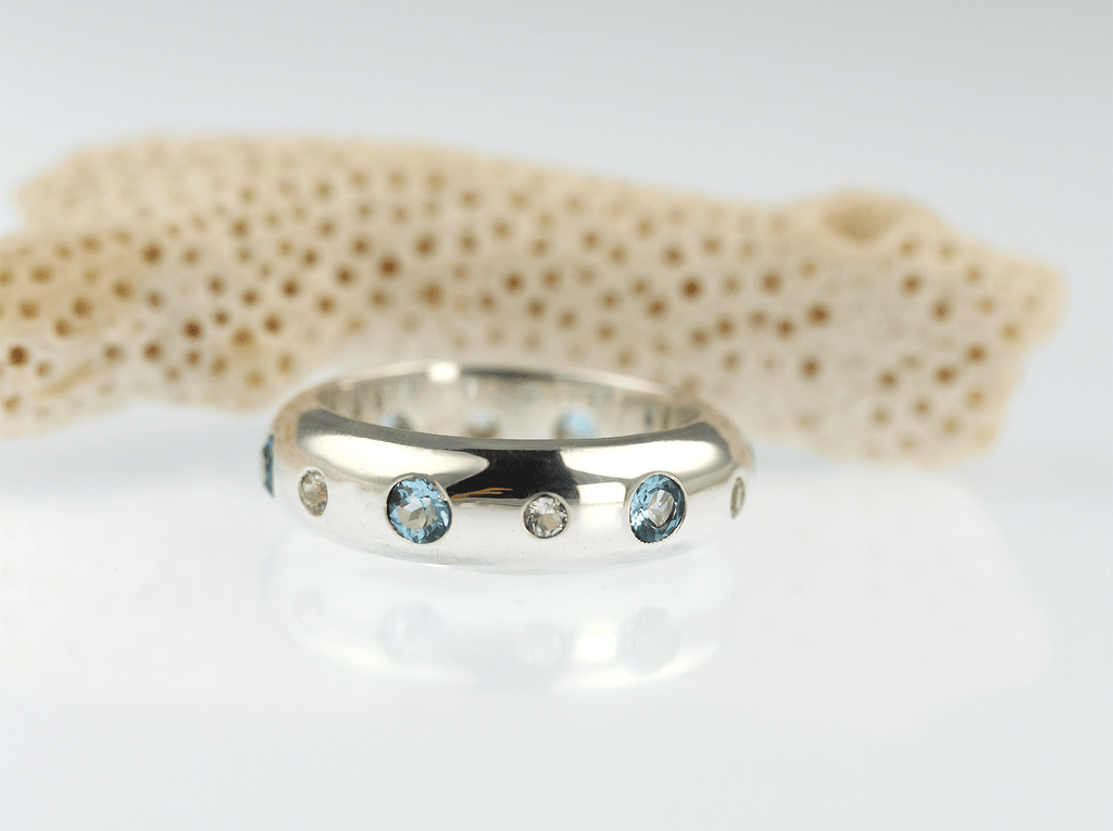 Blue and White Topaz Sterling Silver D Band Ring - KFDJewellery