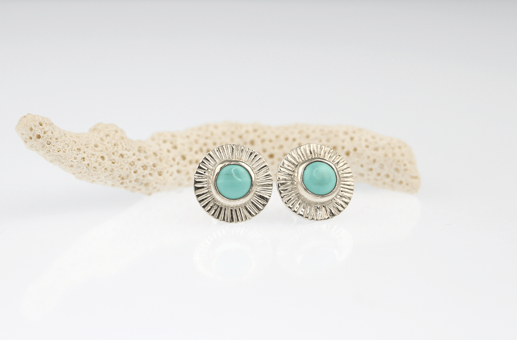Carico Lake Turquoise Radiant Detail Stud Earrings, 12 mm - KFDJewellery