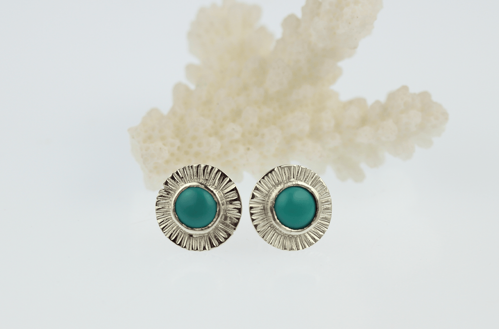 Carico Lake Turquoise Radiant Detail Stud Earrings, Teal, 12 mm - KFDJewellery