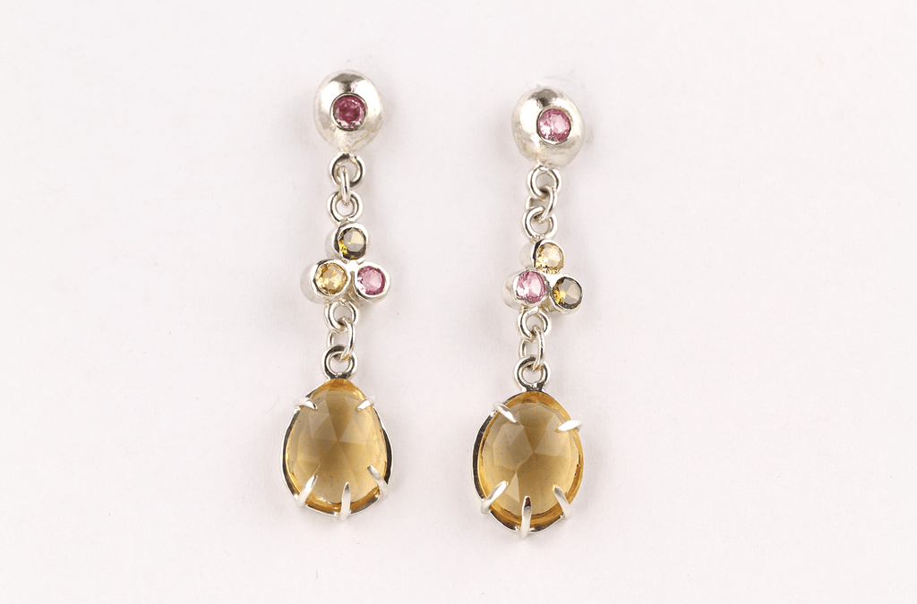 Citrine and coloured sapphire drop earrings - KFDJewellery