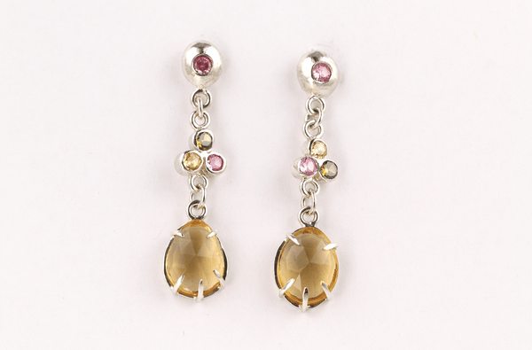 Citrine and coloured sapphire drop earrings - KFDJewellery
