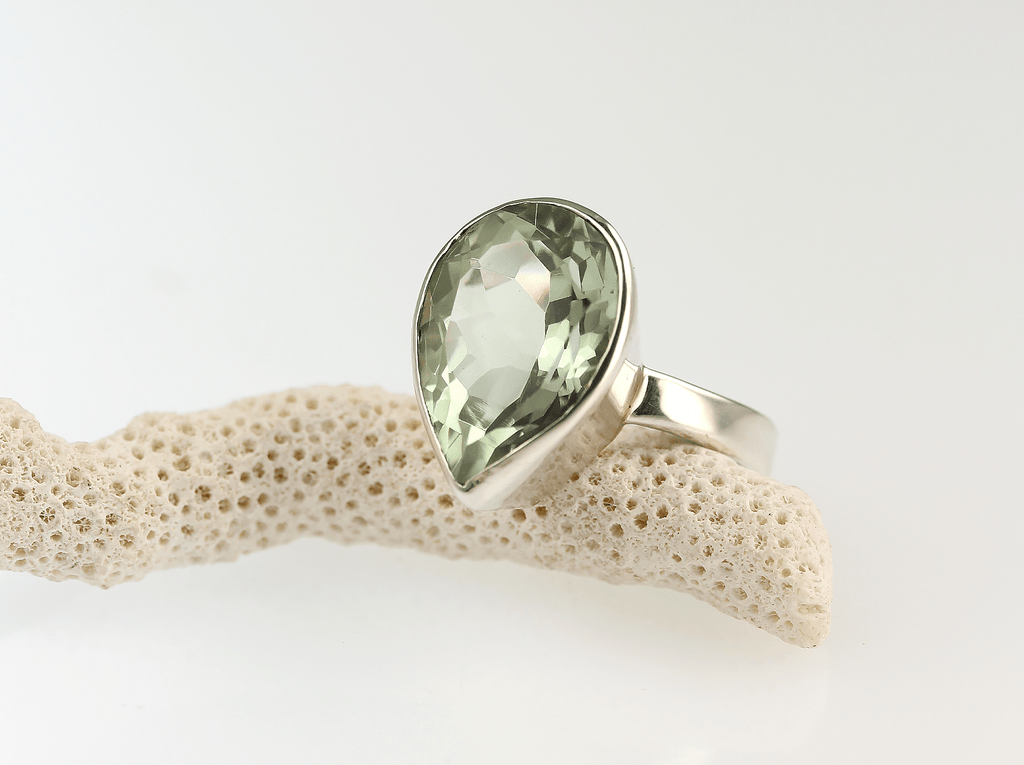 Green Amethyst Teardrop Statement Ring - KFDJewellery