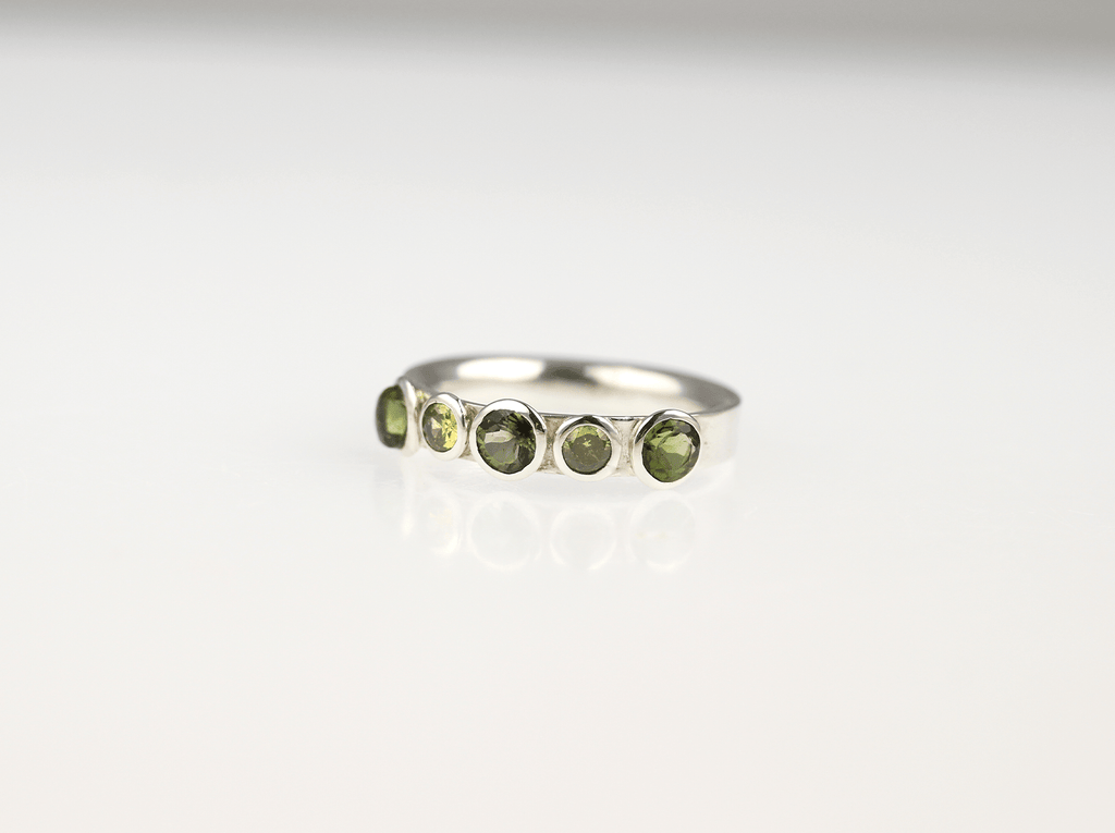 Green Tourmaline and Green Sapphire Ring in Sterling Silver - KFDJewellery