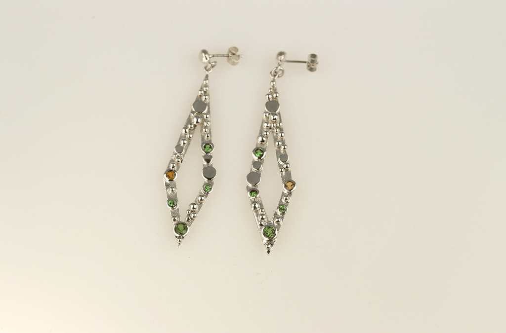 Green tourmaline & sterling silver long drop earrings - KFDJewellery