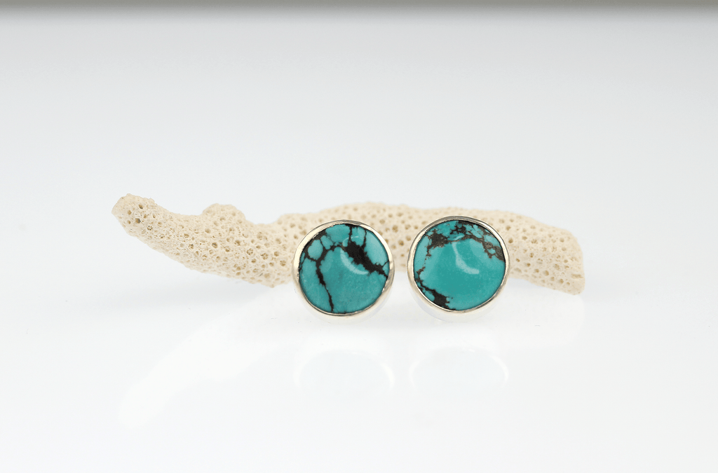 Large Sky Blue Wild Horse Turquoise Stud Earrings - KFDJewellery