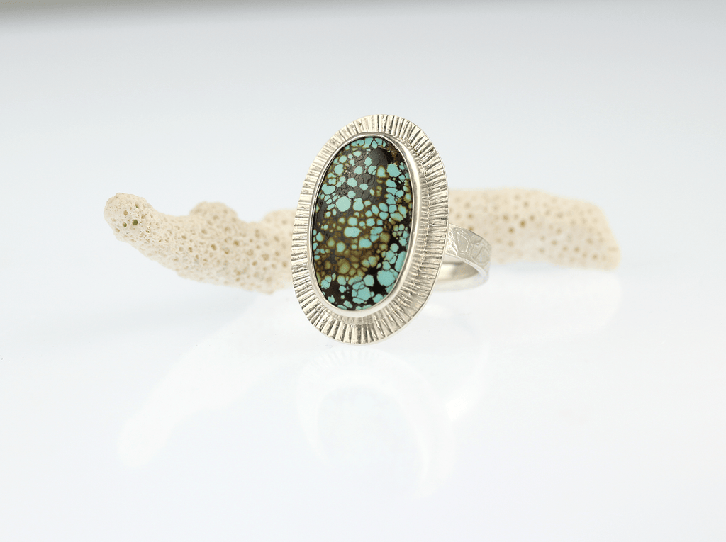 Natural Turquoise and Sterling Silver Ring – Ocean Speckle - KFDJewellery