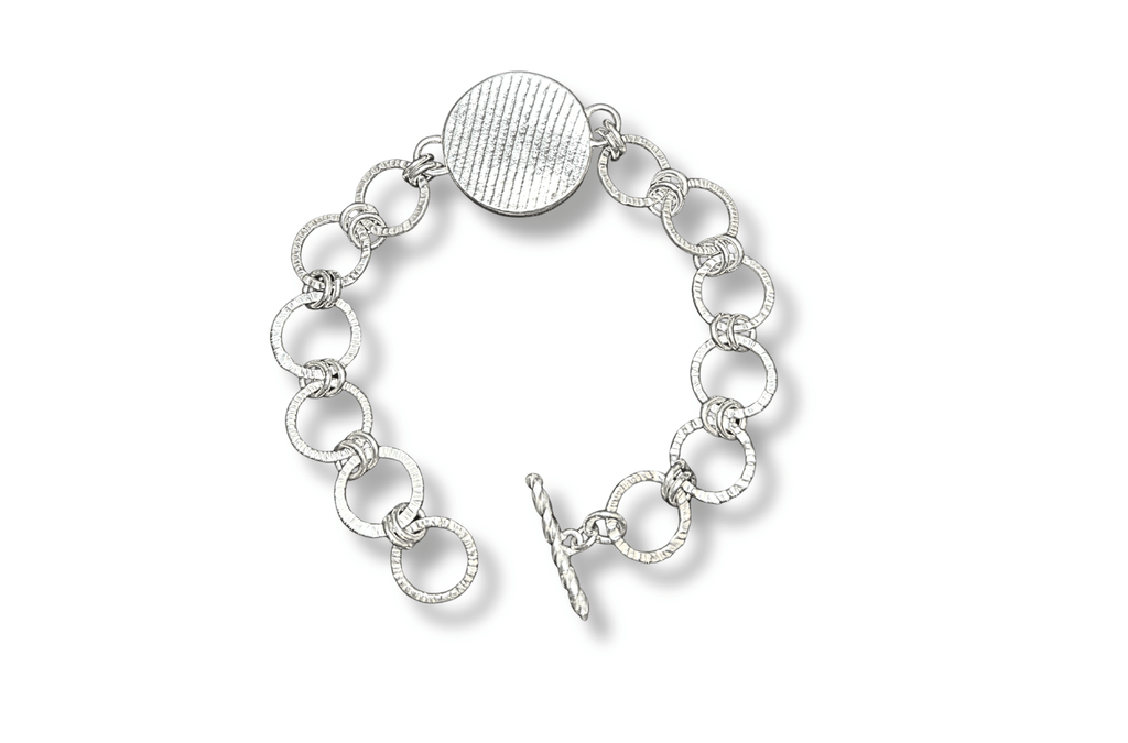 Natural Turquoise and Sterling Silver Textured Link Bracelet - KFDJewellery