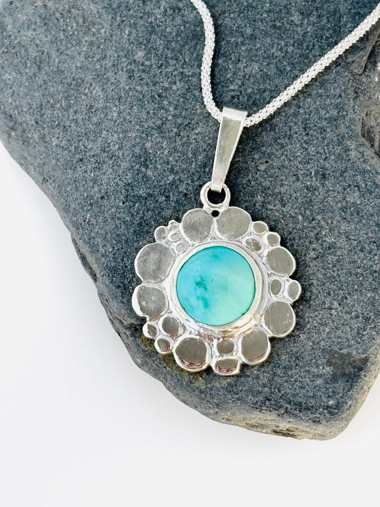 Natural Turquoise Pendant | Pebbles Collection Sterling Silver Necklace - KFDJewellery