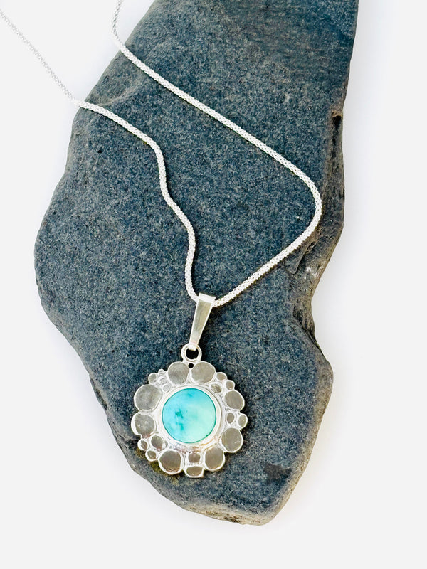 Natural Turquoise Pendant | Pebbles Collection Sterling Silver Necklace - KFDJewellery