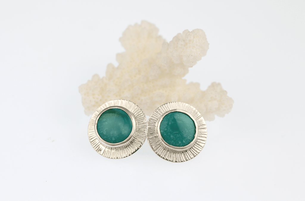 Natural Turquoise Radiant Border Stud Earrings - KFDJewellery
