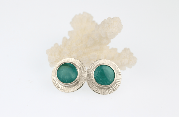 Natural Turquoise Radiant Border Stud Earrings - KFDJewellery
