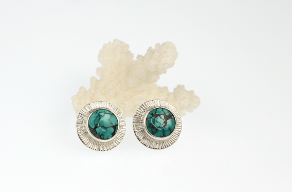 Natural Turquoise Radiant Border Stud Earrings - KFDJewellery