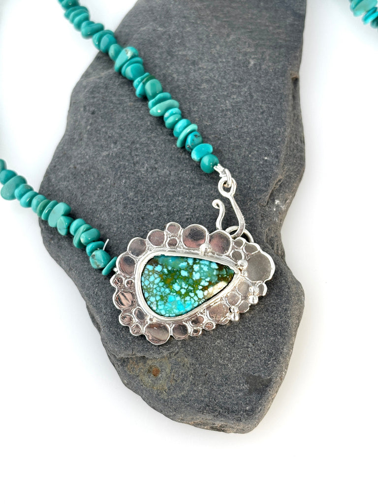 Natural Turquoise Statement Necklace with Sterling Silver Pebbles Pendant - KFDJewellery
