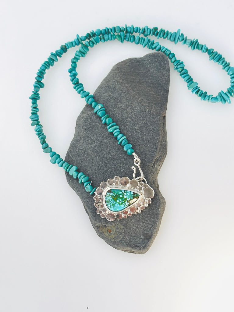 Natural Turquoise Statement Necklace with Sterling Silver Pebbles Pendant - KFDJewellery