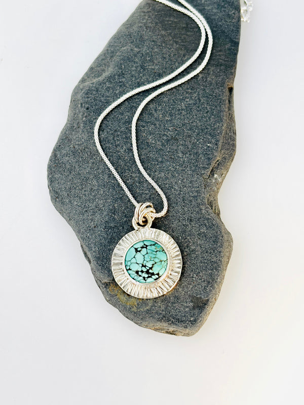 Natural Turquoise Sterling Silver Pendant Necklace | Handmade Round Turquoise Pendant - KFDJewellery
