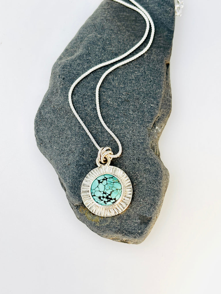 Natural Turquoise Sterling Silver Pendant Necklace | Handmade Round Turquoise Pendant - KFDJewellery