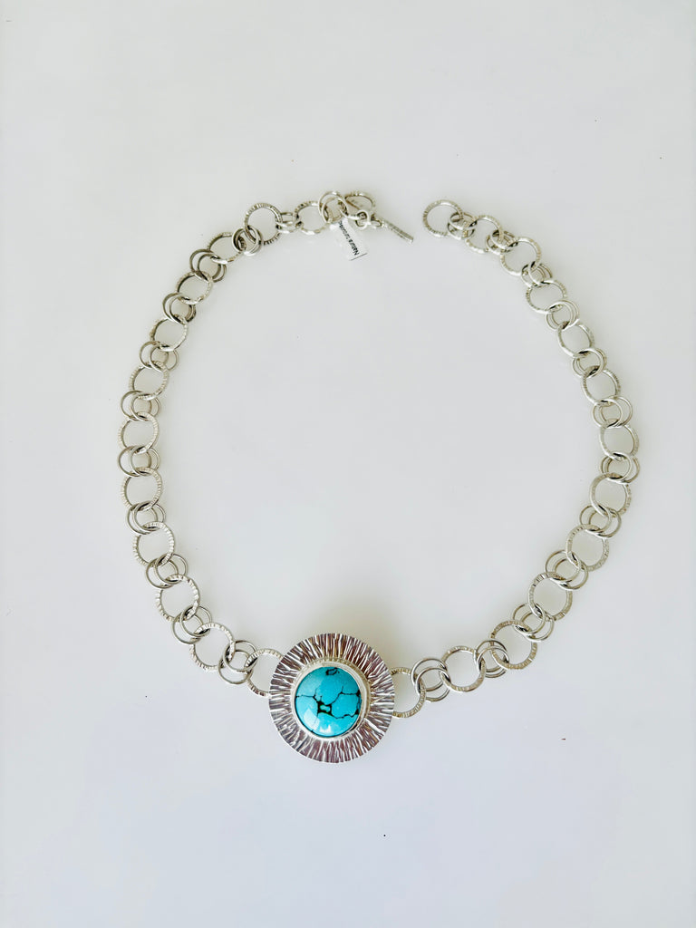 Natural Turquoise Sterling Silver Statement Necklace - KFDJewellery