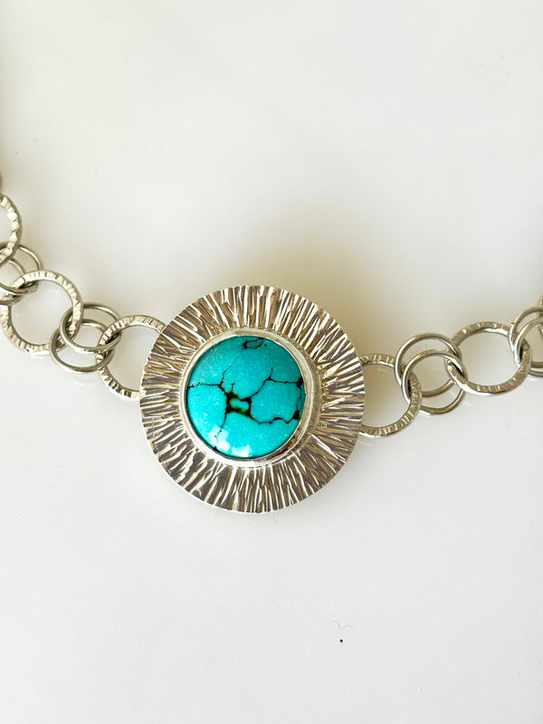 Natural Turquoise Sterling Silver Statement Necklace - KFDJewellery