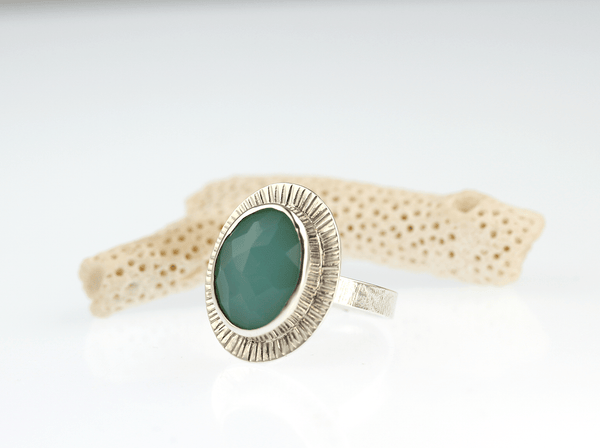 One - of - a - Kind Handmade Oval Chalcedony Sterling Silver Ring - KFDJewellery