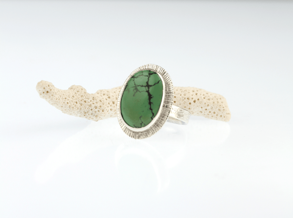 One - of - a - Kind Oval Natural Turquoise Ring in Sterling Silver - KFDJewellery
