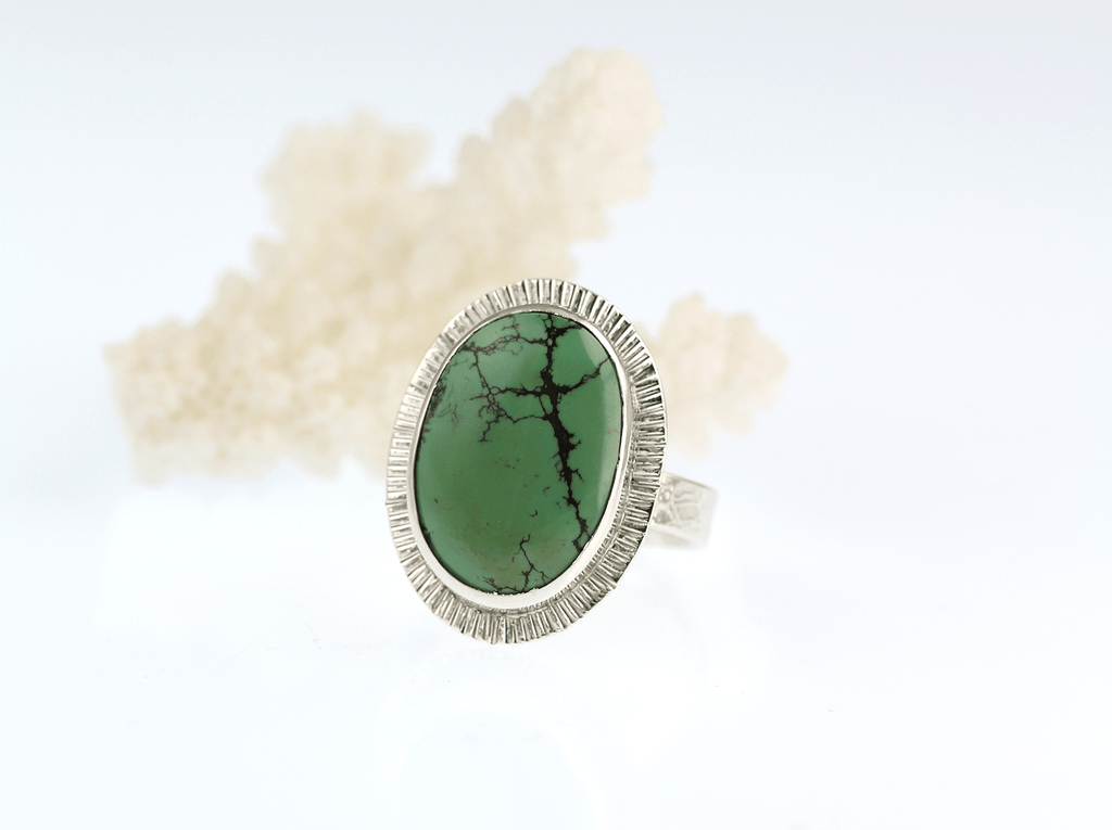 One - of - a - Kind Oval Natural Turquoise Ring in Sterling Silver - KFDJewellery