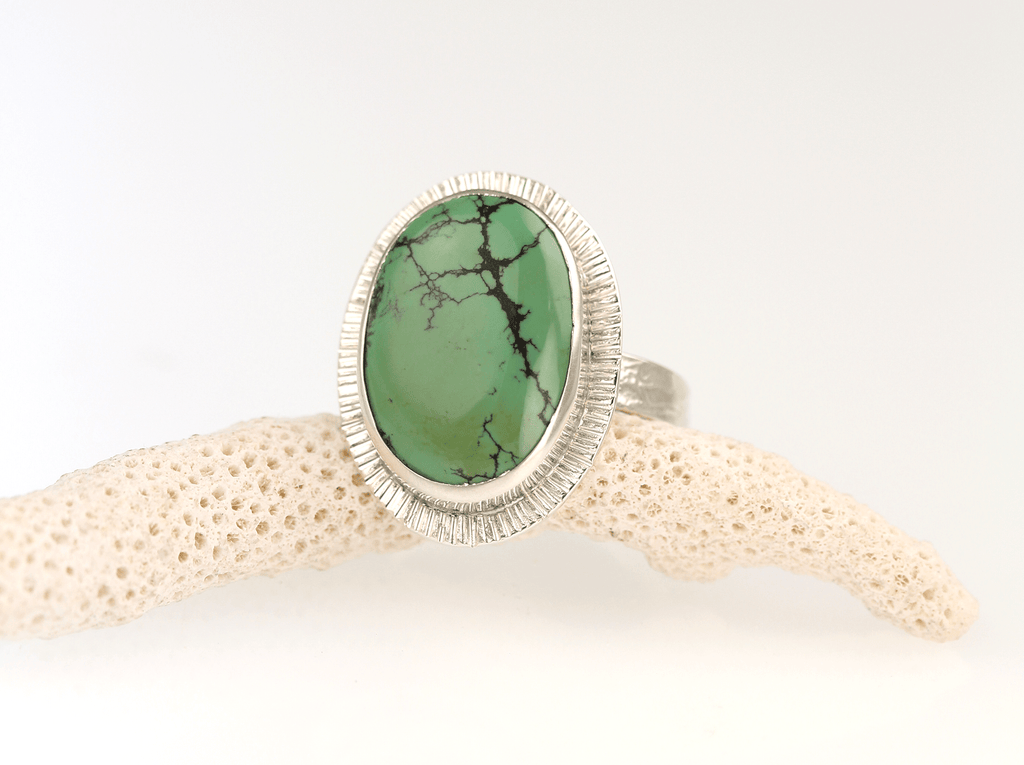One - of - a - Kind Oval Natural Turquoise Ring in Sterling Silver - KFDJewellery