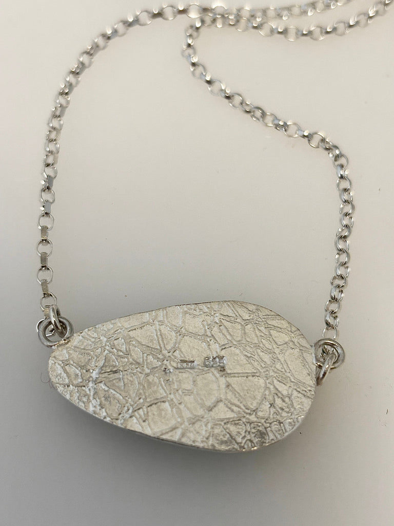 One of a kind Peruvian Opal and Citrine silver necklace with hand textured details. Handmade with a fixed 17 inch sterling silver chain. - KFDJewellery